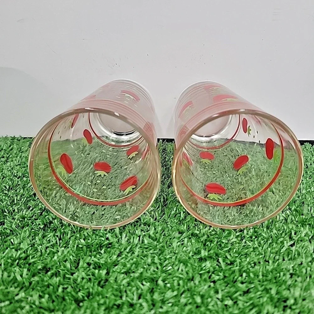VTG Retro Strawberry Fruit Clear 10 OZ Glass‎ Drinking Cup Tumblers